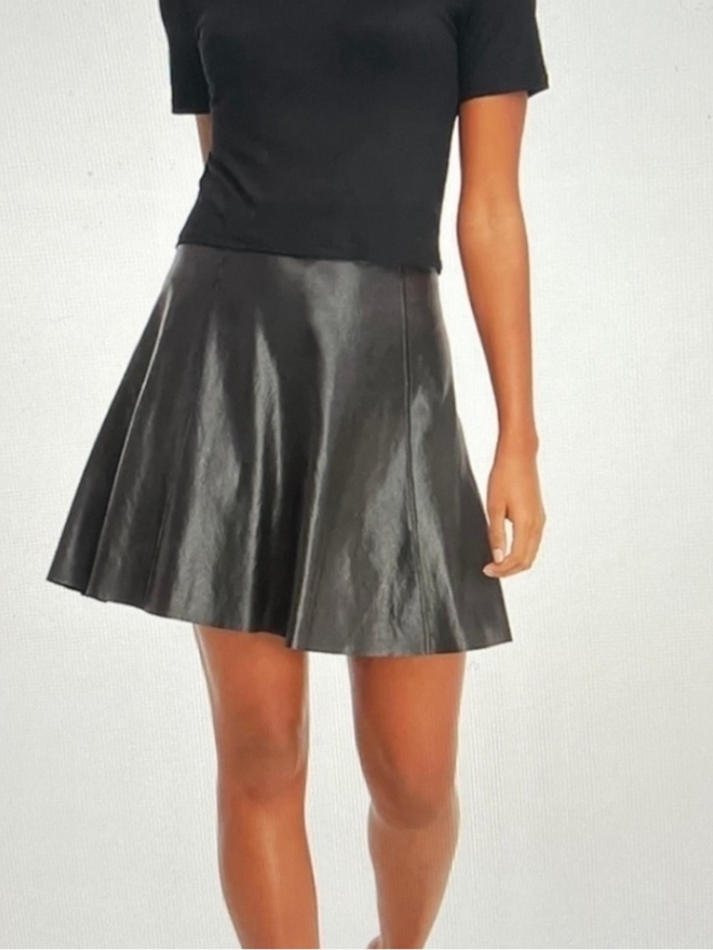 NWT Spanx Womens Black Faux Leather Flouncy Mini Skirt Flared Size S